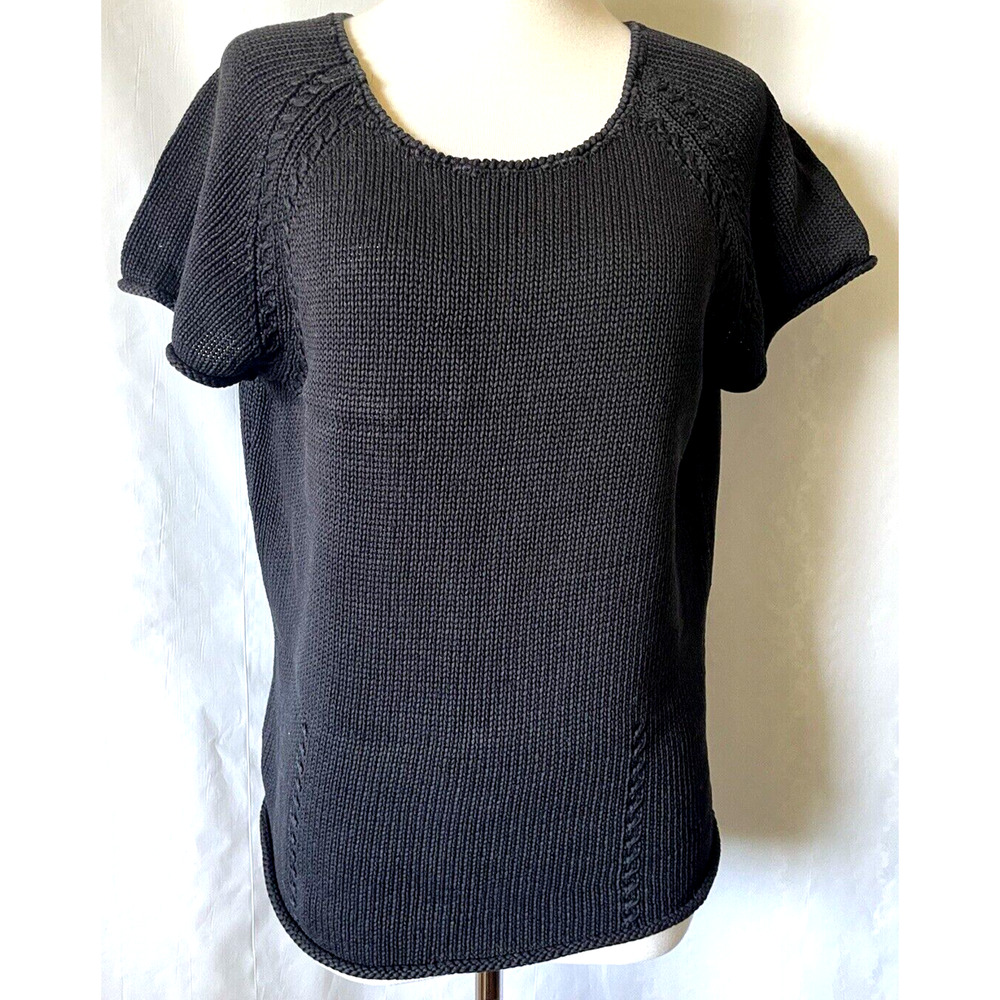 Talbots Black Cotton Knit Short Sleeve Top Size XL Basic Blouse made Hong Kong